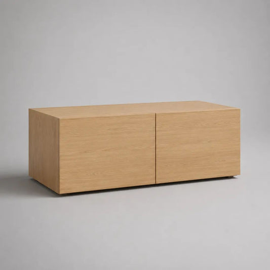 Meuble TV bas rectangulaire en MDF plaqué chêne clair à 2 portes, 120 × 40 × 50 cm