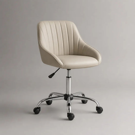 Chaise de bureau pivotante réglable en similicuir beige et acier chromé, 60 x 60 x 76–86 cm