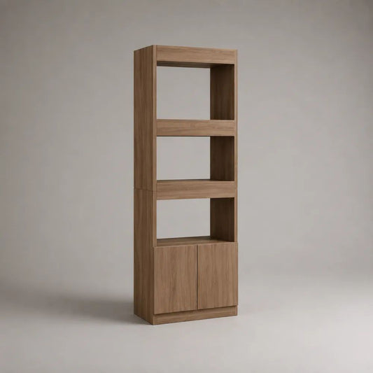 Bibliothèque étagère en bois avec 3 niches et placard à 2 portes, chêne clair, 60 × 30 × 180 cm