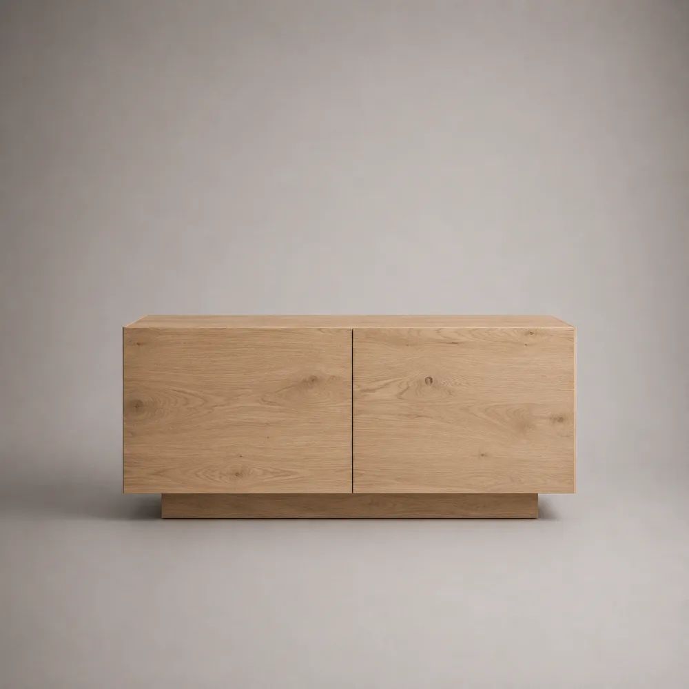 Meuble TV bas rectangulaire en bois à 2 portes, chêne naturel, 140 x 40 x 70 cm