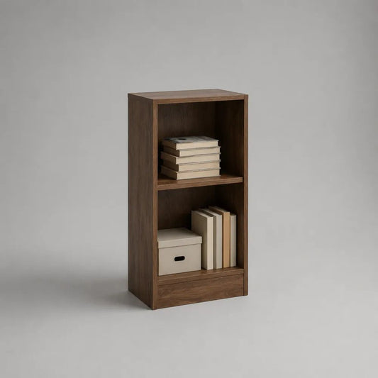 Bibliothèque étroite à 2 niches en panneaux de particules, décor noyer brun, 40 × 30 × 90 cm