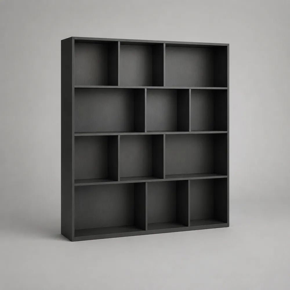 Bibliothèque étagère rectangulaire à 12 compartiments en panneaux de particules anthracite, 120 x 30 x 120 cm