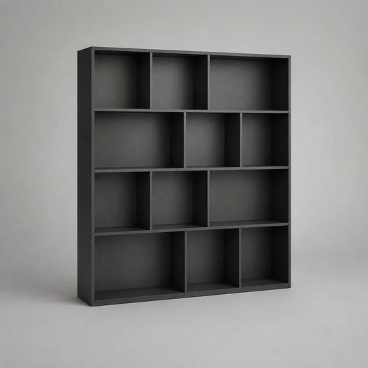 Bibliothèque étagère rectangulaire à 12 compartiments en panneaux de particules anthracite, 120 x 30 x 120 cm